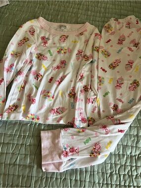 Girls' Candy Print Kids Pajama Set with Pink Trim